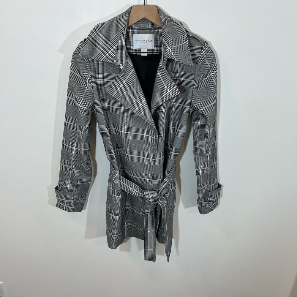 Carolina Belle Black Watch Plaid Wrap Trench Pockets Jacket | Size S
